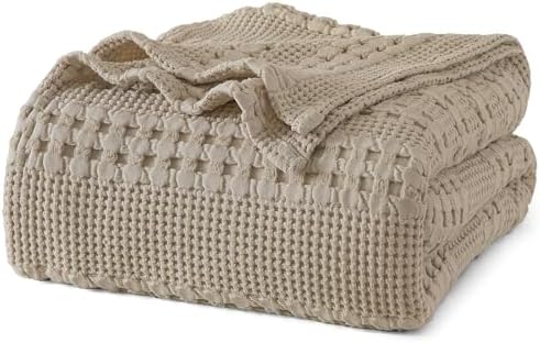 PHF Lightweight 100% Cotton Waffle Blanket for Bed, Queen, Taupe by PHF
