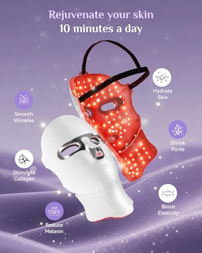 Red Light Therapy for Face- LED Light Therapy Mask Skin Care Mask,Cordless LED Face Mask face & Neck Red & Infrared Lights Masks Wavelength,USB C Rechargeable for Home Use Working Travel Yoga - Image 6