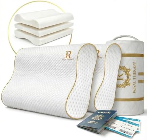 2-Pack Travel Memory Foam Pillow, Camping, Cervical for Pain, Contour, Pillow for Neck and Shoulder, Neck by ROYALTHERAPY