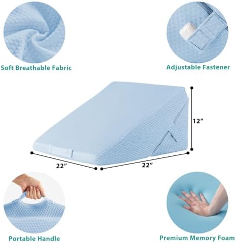 Bedluxe Wedge Pillow for Sleeping, Adjustable 9&12 Inch Foldable Bed Wedge Pillow Set, Orthopedic Memory Foam Triangle Pillows Wedge, 7-in-1 Elevated Pillows for Leg and Back Support, Light Blue - Image 5