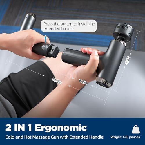 Massage Gun with Heat and Cold, 2 in 1 Portable Mini Muscle Massager with Extended Handle, Handheld Electric Percussion Deep Massager Tissue Massage Gun for for Home Gym - Image 4