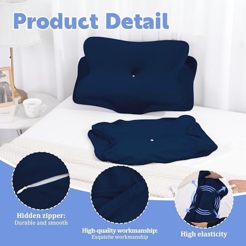 BALAPET 2 Pcs Velvet Cervical Neck Pillow Case, Soft Elasticity Pillowcase for Ergonomic Cervical Neck Pillow,Fuzzy Warm Flannel Pillow Cases with Zipper, Cover Only(Navy Blue) - Image 3