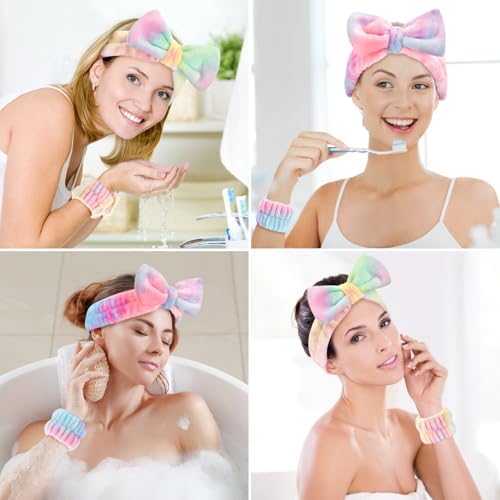 Wteehn 6pcs Headband and Wristband for Face Washing, Makeup Spa Skincare Headband, Skin Care Face Wash Headbands Wrist Bands Tools Set, for Women and Teen Girls Gifts - Image 5