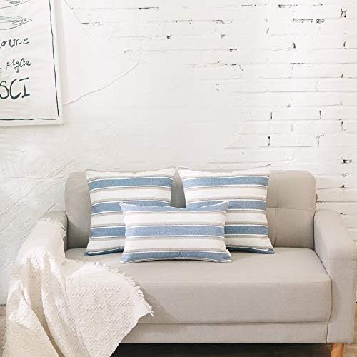 Stripe Pillow Case Soft Linen Square Decorative Throw Cushion Cover Pillowcase with Invisible Zipper for Bed 22" x 22 " - Image 5