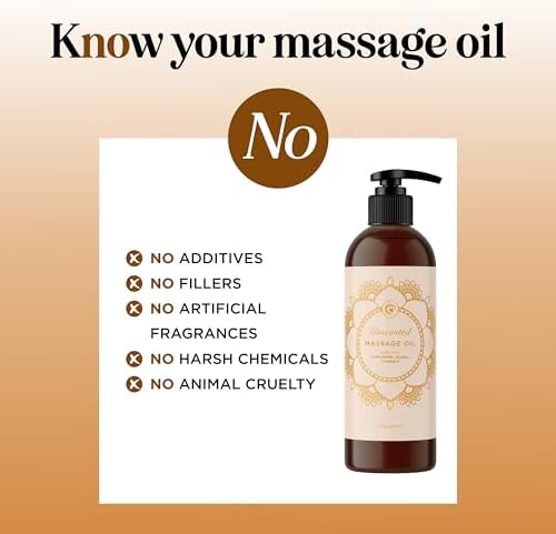 Unscented Massage Oil for Massage Therapy - Gentle and Luxurious Unscented Body Oil Full Body Care with Sweet Almond Sunflower Jojoba and Vitamin E - Vegan Non GMO & Gluten Free (8 Fl Oz) - Image 3