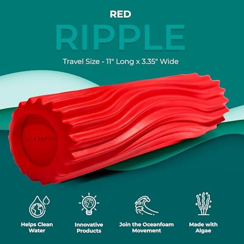 Oceanfoam Ripple Travel Foam Roller (11" x 3.35") Firm Mini Foam Roller for Physical Therapy, Deep Tissue Massage, Back Pain - High Density, Ergonomic Wave Textured - Yoga, Pilates, Exercise (Red) - Image 3