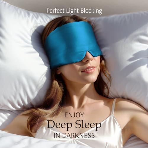 Zenssia 100% Mulberry Silk Sleep Eye Mask for Men and Women, Peacock Blue - Image 3