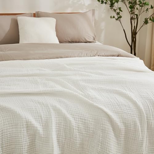 EMME Cotton Muslin Large Throw Blanket Couch Breathable Gauze Soft Lightweight Bed Blankets Adults (White,50"x70") - Image 5