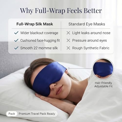 Silk Sleep Mask for Side Sleepers, Blackout Eye Mask for Sleeping Women Men, 100% 22 Momme Mulberry Silk, Full Coverage Face-Hugging Sleep Mask for Travel, Naps & Shift Workers, Blue - Image 6