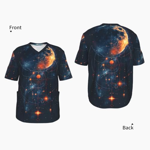 Men's Scrub Top,V-Neck Spill Wrinkle Resistant,3 Pockets-Mysterious Universe (1) - Image 4