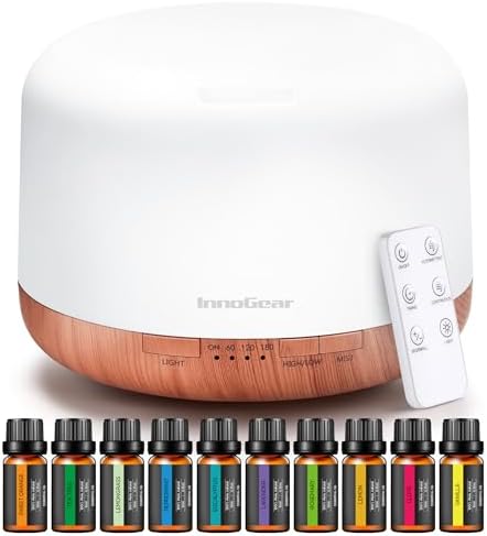 InnoGear 500ml Aromatherapy Diffuser for Home 10 Essential Oil Set, Yellow by InnoGear