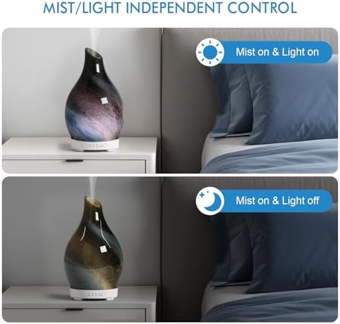 Aromatherapy Essential Oil Diffuser for Home- 150ml Art Glass Diffuser for Essential Oils with Waterless Auto Shut-Off 4 Timer 7 Colors LED Night Light for Home Office Decor Gifts for Women - Image 3