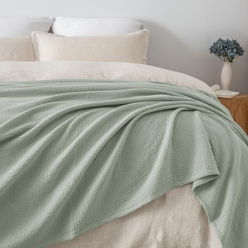 PHF 100% Cotton Muslin Blanket King Size 108"x90", 4-Layer Lightweight Gauze Throw, Breathable Cloud-Soft Minimalist Blanket for Bed, Couch, Camping & Baby, Sage Green, Ideal Gift - Image 5
