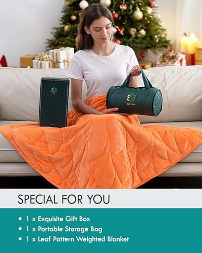 Kaisa Weighted Lap Blanket for Adults, 7lbs 41" x 53", Leaf Pattern, Orange - Image 6