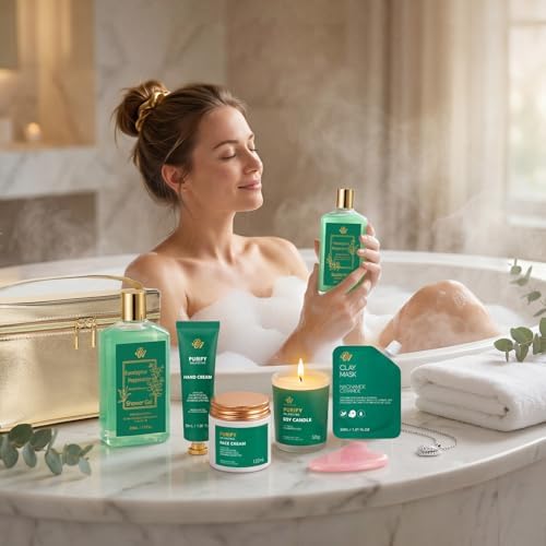 25 Pcs Mother's Day Gift, Eucalyptus Bath & Body Gift Set for Women, Hydrating Skin Care Set, Spa & Self Care Gift, Cosmetic Bag, Necklace, Christmas, Birthday, Anniversary, Mom, Wife - Image 3