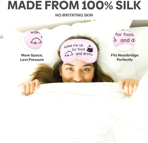 VITYA Pink Do Not Disturb/Wake Me Up Double-Sided Silk Sleep Mask for Women/Men | Sleep Mask Light Blocking | Soft Breathable Sleep Eye Mask for Traveling on Airplane | Eye Mask with Elastic Strap - Image 6