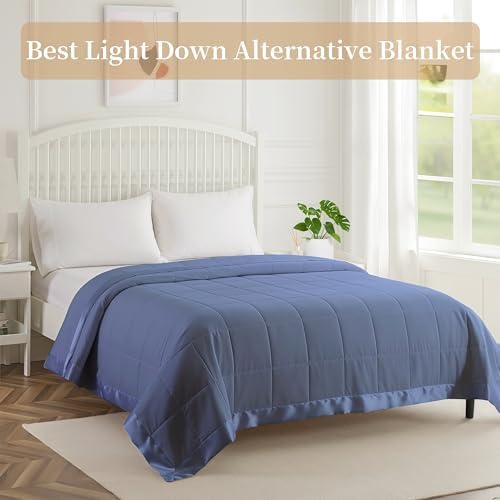COMFLIVE Twin Down Alternative Blanket - Lightweight Satin Trim, Navy - Image 7