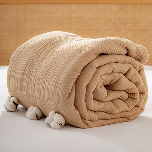 Muslin Blanket - Pure 100% Turkish Cotton Airy Soft Light Versatile Gauze Throw Blanket for Bed, Couch, Sofa (Beige, Twin XL Size (71" x 95" inch)) by RAYMETEKSTIL