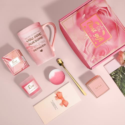Birthday Gifts for Women, Mom, Unique Pink Spa Relaxation Baskets Set - Image 5