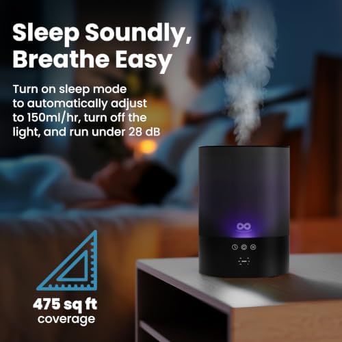Everlasting Comfort 2.5L Top Fill Humidifier for Bedroom – 28dB Ultra-Quiet, Easy to Fill & Clean, 24HR Runtime, Night Light, Timer, Ultrasonic Cool Mist, Auto Shut-Off for Indoor Use - Black - Image 6