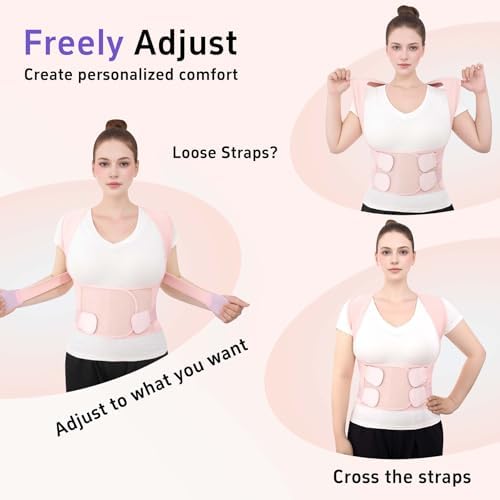 Posture Corrector for Women and Men Back Brace Straightener Pain Relief Back Support Lightweight Adjustable Hump Scoliosis Traction Correction Helps Reduce Upper Hunchback Slouching Kyphosis Pink Medium - Image 5