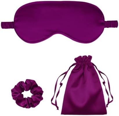 3Pcs Satin Eye Mask Silk Sleep Masks Set Silky Blindfold Eyeshade Blackout Eyes Cover Pouches Bag Scrunchy Wedding Gift by WJingYiJia