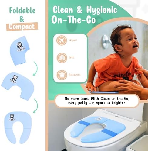 Travel Potty Seat: Portable w Carrying Case for Toddler Toilet Training, Foldable Non-Slip Silicone for kids public toilets, CLEAN ON THE GO (Blue) - Image 5