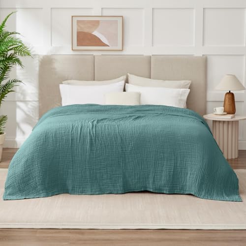 100% Cotton Muslin Blanket California King 120" x 90", 6 Layers Breathable and Lightweight Oversized Blankets for Bed, Soft Cooling Gauze Blanket for Adults All Season, Teal - Image 4