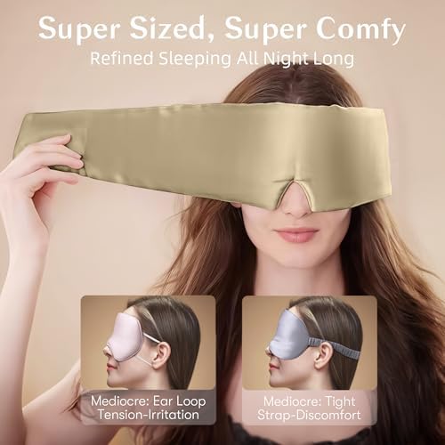 Silk Sleep Mask for Women and Men, Side Sleeper, 22 Momme Pure Mulberry Silk Total Blackout 100% Mulberry Eye Mask with Adjustable Headband Full Size, Eye Masks for Sleeping and Travel - Image 2