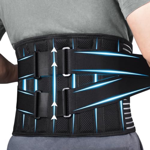 Back Braces for Men and Women, Back Support Belt for Lower Back Pain Relief with 6 Stays, Breathable Lumbar Support Belt with Dual Adjustable Straps for Sciatica,Herniated Disc(S) by Erarrow
