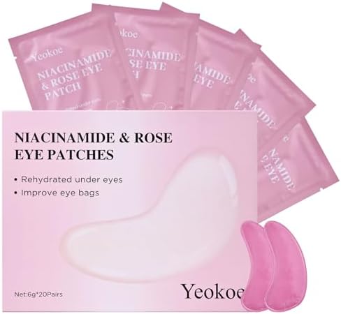 Yeokoe Under Eye Patches for Dark Circles,Puffy Eyes,20 Pairs Face Masks SkinCare With Niacinamide and Rose for Rehydrated by YEOKOE