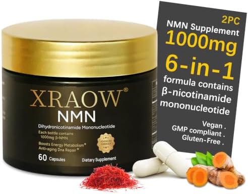NMN Supplement 1000mg, Resveratrol, CoQ10, Glutathione, Curcumin & Saffron by XRAOW