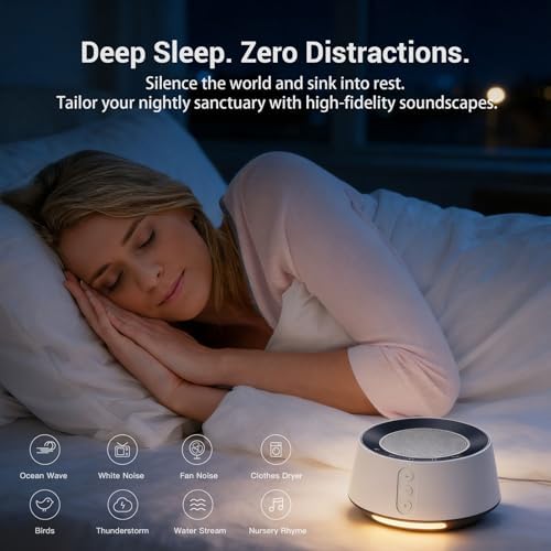 White Noise Sound Machine with 20 Soothing Sounds, 10 Colors Night Light Sleep Machines Home Office Travel, 5 Timers and Memory Feature Sound Machine for Nursery Baby Kids Adults (White) - Image 2