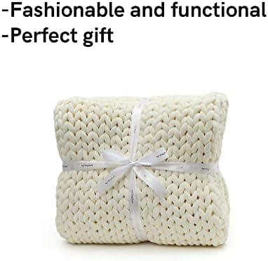 YnM Velvet Weighted Blanket, Handmade Chunky Knitted Design, Soft and Cozy, Temperature Regulating and Breathable, Machine Washable Throw for Sleep or Home Decor (Cream, 80x87 Inch, 25lbs) - Image 4