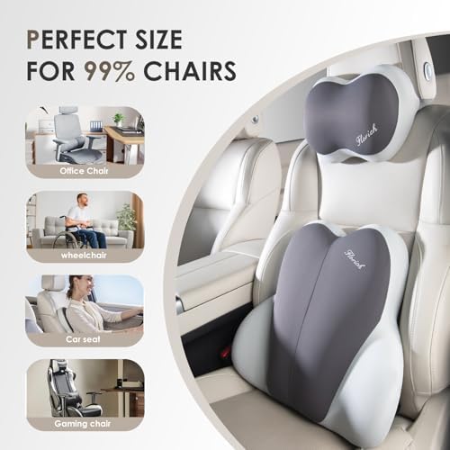 FLORICH Lumbar Support with Car headrest Back Pillow for Chairs Headrest Pillow for Car Ergonomic Ultrathick Memory Foam Back Pillow for Office Chair-Dark Beige Grey - Image 2