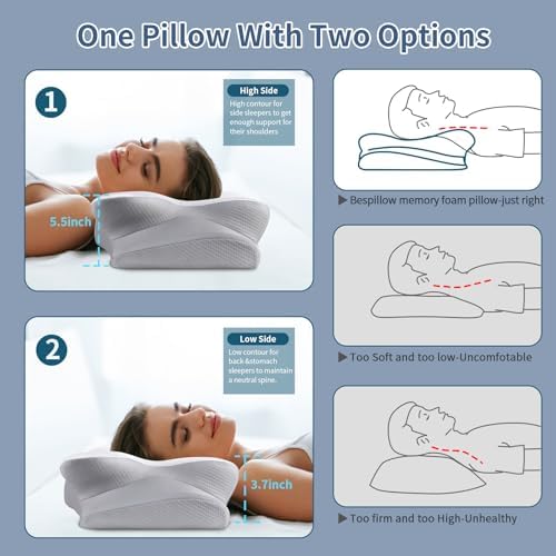 Cervical Neck Pillow for Pain Relief, Ergonomic Contour Pillow, Orthopedic Memory Foam Neck Support Pillow for Side, Back & Stomach Sleepers (Off-White) - Image 5