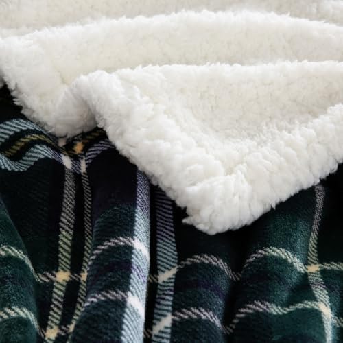 PU MEI Sherpa Fleece Throw Blanket 60" x 80" Reversible Plush Fluffy Large Big Blanket Lattice Flannel Blankets for All Season Use,Dark Green Check - Image 6