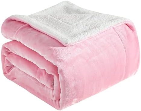 Elegant Comfort Ultra Soft Reversible Flannel Sherpa Blanket - Cozy Silky Fleece Throw for Couch, Bed - Plush Fuzzy Warm Winter Blanket for Gift, King, Light Pink by ELEGANTCOMFORT