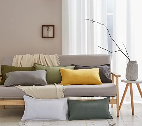 Simple&Opulence 100% Linen Lumbar Pillow Cover 12 x 20 Inches Set of 2 Rectangular Decorative Throw Cushion Cover for Couch Sofa Bed Living Room Office Soft Breathable Farmhouse - Cushing Green - Image 5