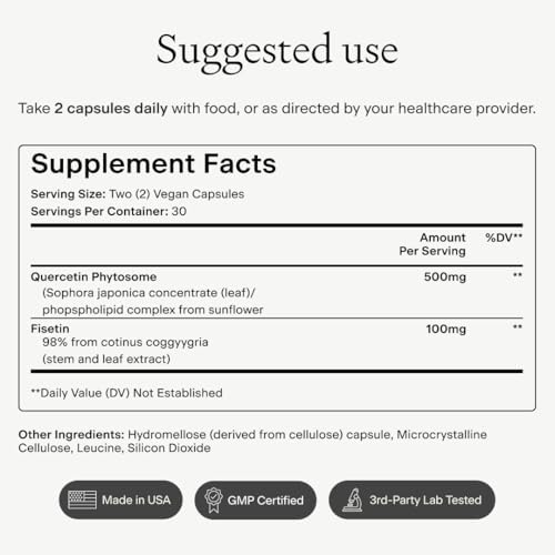 OMRE Quercetin and Fisetin Supplements - Third-Party Tested Senolytic Supplements for Aging Support - 500mg Quercetin Phytosome and 100mg Fisetin - Highly Bioavailable Forms - Image 6