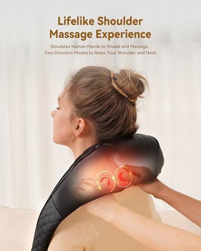 Neck Massager with Heat, Shiatsu Neck and Back Massager, 4D Deep Tissue Kneading for Neck,Back,Shoulder, Body Muscle Pain Relief, Leather Handbag for Storage, Gift for Men Women Mom Dad, Plug-in Use - Image 5