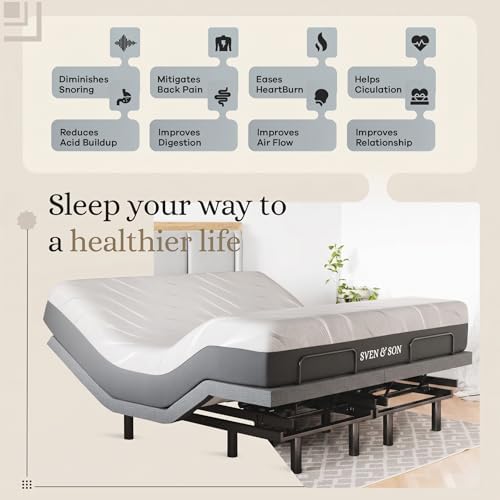Sven & Son Classic Adjustable Bed Base, Head and Foot Lift, Massage, Under-Bed Lights, USB, Gel Memory, Zero Gravity Smart Frame - King + 14 inch Hybrid Spring Matt (Medium Soft) - Image 3
