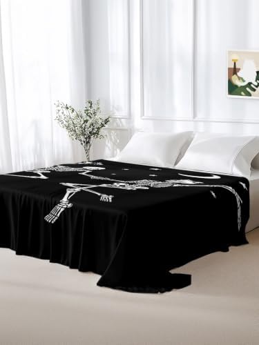 Halloween Queen Flat Sheet Dancing Skeletons Flat Sheets Only Soft Bedding Top Sheets Luxury Hotel Quality Stars Moon Funny Skull Bones Queen Bed Sheet for All Season Bedroom Dorm Halloween Decor - Image 6