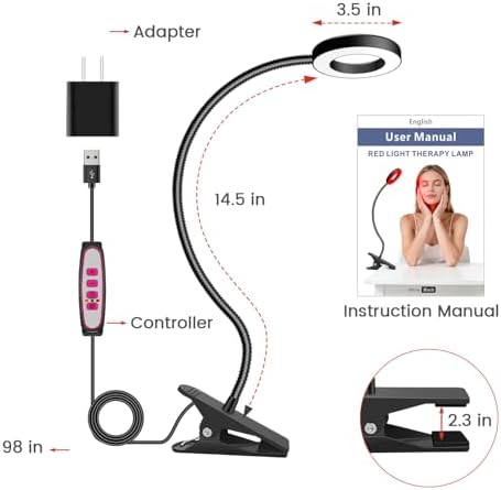 Aumtrly Red Light Therapy Lamp for Face and Body, with Clip, Black, 40 LED - Image 7
