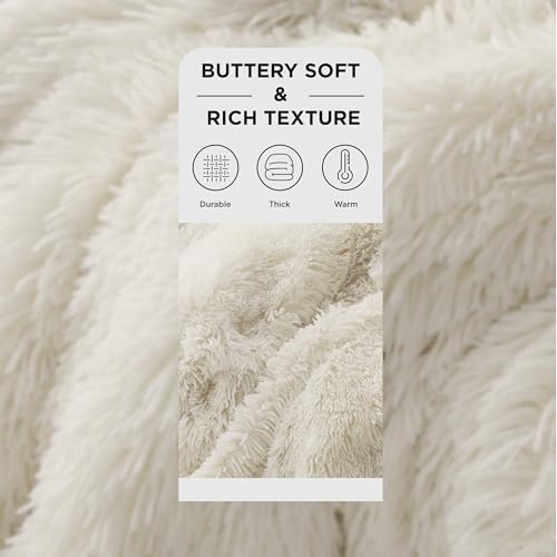 Bedsure Faux Fur Fluffy Sherpa Fleece King Bed Blanket Cream 108"x90" - Image 2
