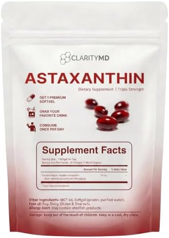 Astaxanthin 12mg Antioxidants Supplement – Natural Microalgae Source – Lipid-Based Softgel for Enhanced Absorption – Cognitive, Vision & Joint Support – 30 Softgels (Pack of 3) - Image 2