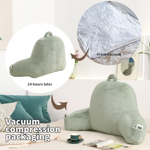 Large Plush Backrest Pillow for Sitting in Bed,Faux Fur,Green - Image 4