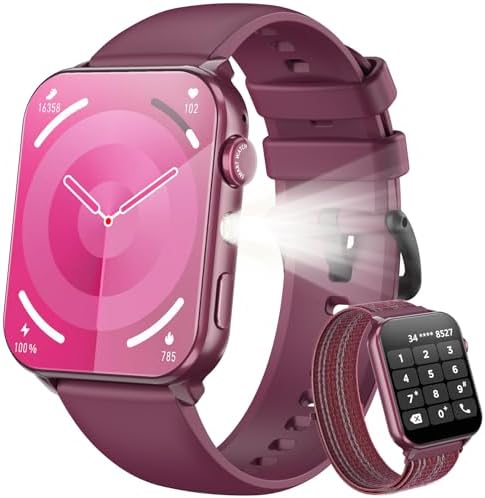 Blackview Smart Watch for Women,1.91" HD Touchscreen Fitness Watch with Flashlight, Bluetooth Notifications/Make Calls, Heart Rate/Sleep Monitor/2 Straps, Fitness Watch for Android/iPhone by Blackview