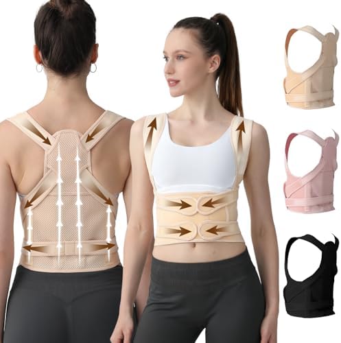 Posture Corrector for Women and Men Upgraded Back Brace, Adjustable Back Support for Upper and Lower Back Pain Relief, Shoulder Straightener for Hunchback, Thoracic, Scoliosis, Lumbar, Spine (Beige, L) by Unknown