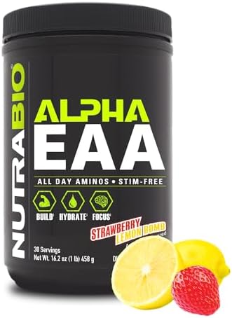 NutraBio Alpha EAA - All-Day Amino Acids for Muscle Growth and Hydration - Essential Amino Acids with Nootropics & Adaptogens- Full Spectrum EAA BCAA Powder - 30 Servings - Strawberry Lemon by NutraBio
